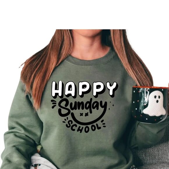 Happy Sunday School Sweatshirt, Christian Faith Crewneck, Fun Religious Shirt, C - Picture 3 of 4